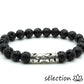 bracelet fleur argenté pierre de lave 8mm 19cm selection-zen