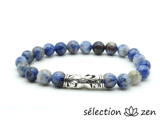 bracelet fleur argenté sodalite 8mm 19cm selection-zen