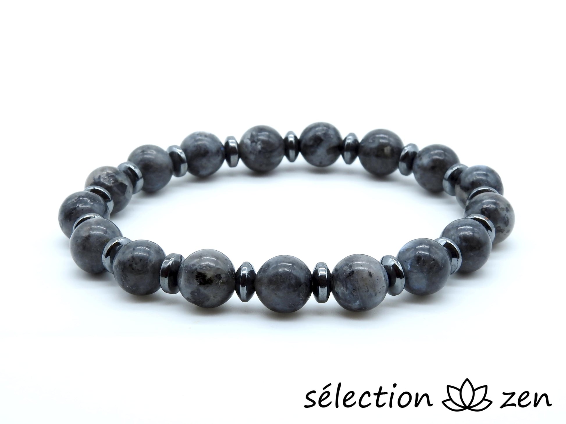 bracelet larvikite 8mm et hématite 6mm selection-zen