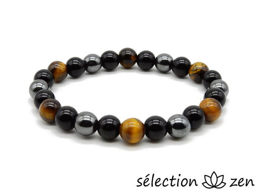 bracelet obsidienne hématite et oeil de tigre jaune 8mm selection zen