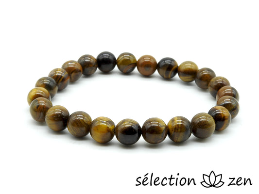 bracelet oeil de tigre jaune 8mm 19cm selection-zen