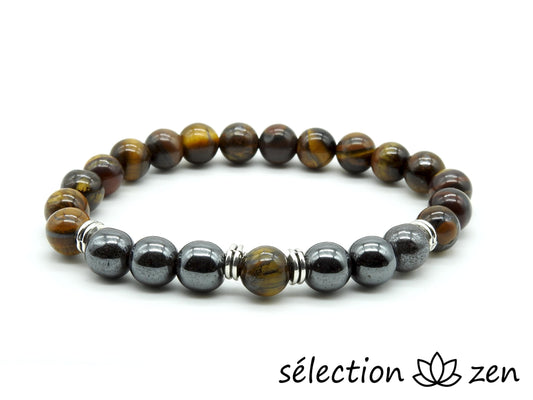 Bracelet œil de tigre jaune et hématite 8mm 19cm selection-zen