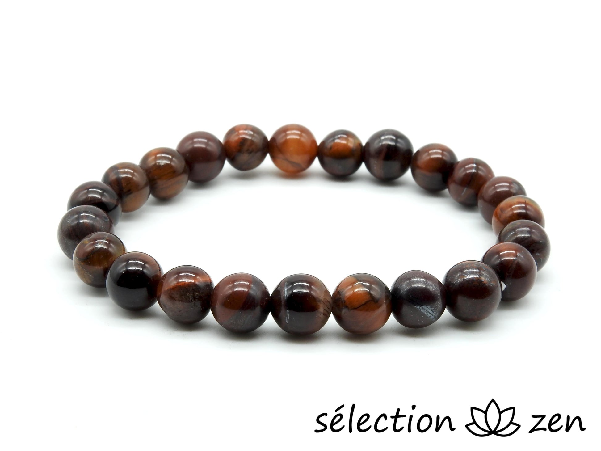 bracelet oeil de tigre rouge 8mm 19cm selection-zen