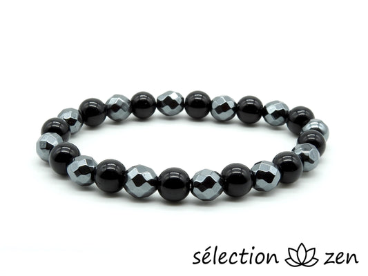 bracelet onyx noir brillant et hématite 8mm selection-zen