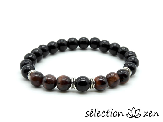 bracelet onyx noir brillant et oeil de tigre rouge 8mm 18cm selection-zen