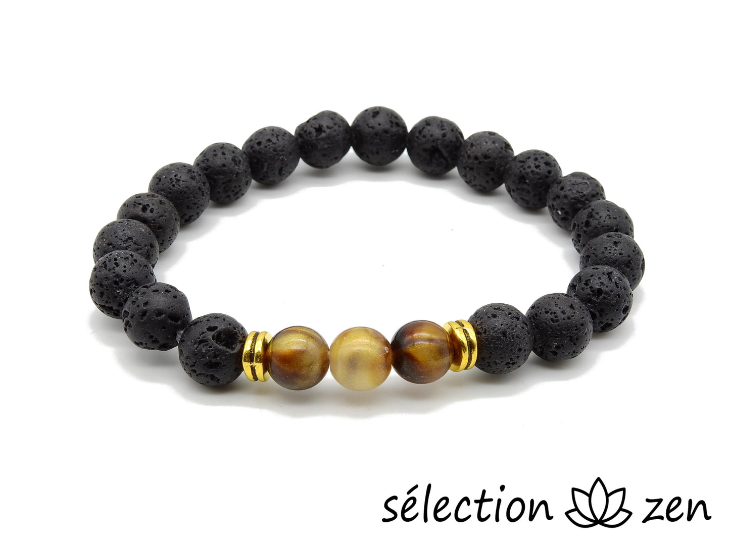 selection zen bracelet agate marron et pierre de lave 8mm