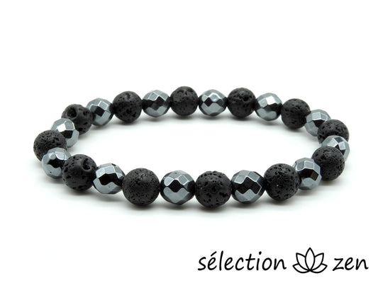 Bracelet pierre de lave 8mm hématite à facettes 7mm 19cm selection-zen