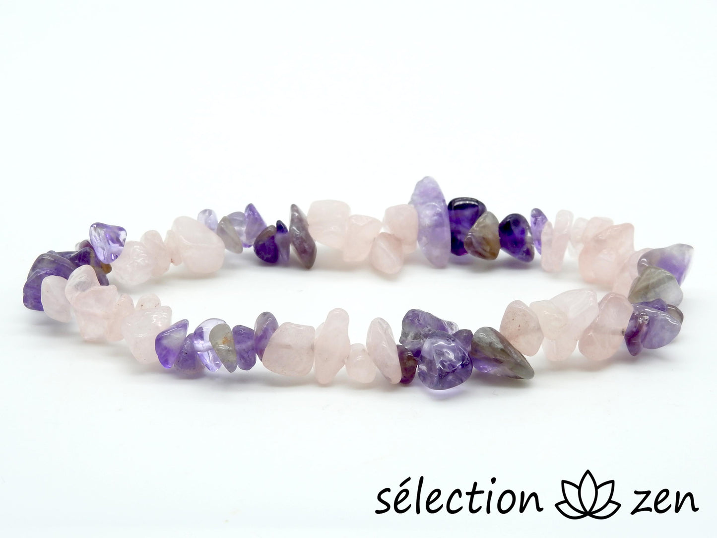 selection-zen bracelet quartz rose et améthyste pierres irrégulières 16cm 18cm 19cm