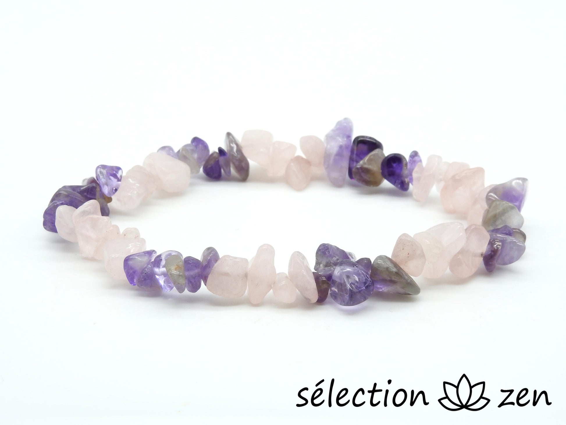 bracelet pierres irrégulières améthyste et quartz rose 16cm 18cm 19cm selection-zen