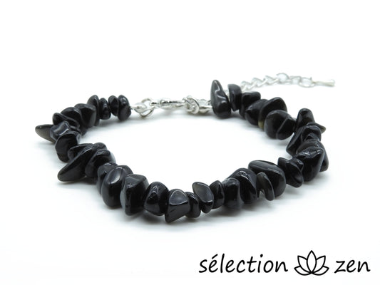 bracelet réglable argenté pierres irrégulières obsidienne selection-zen