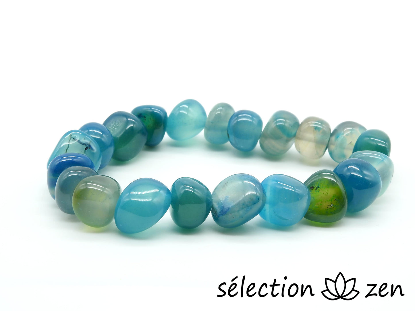 selection-zen bracelet pierres roulées 10mm agate bleue 18cm