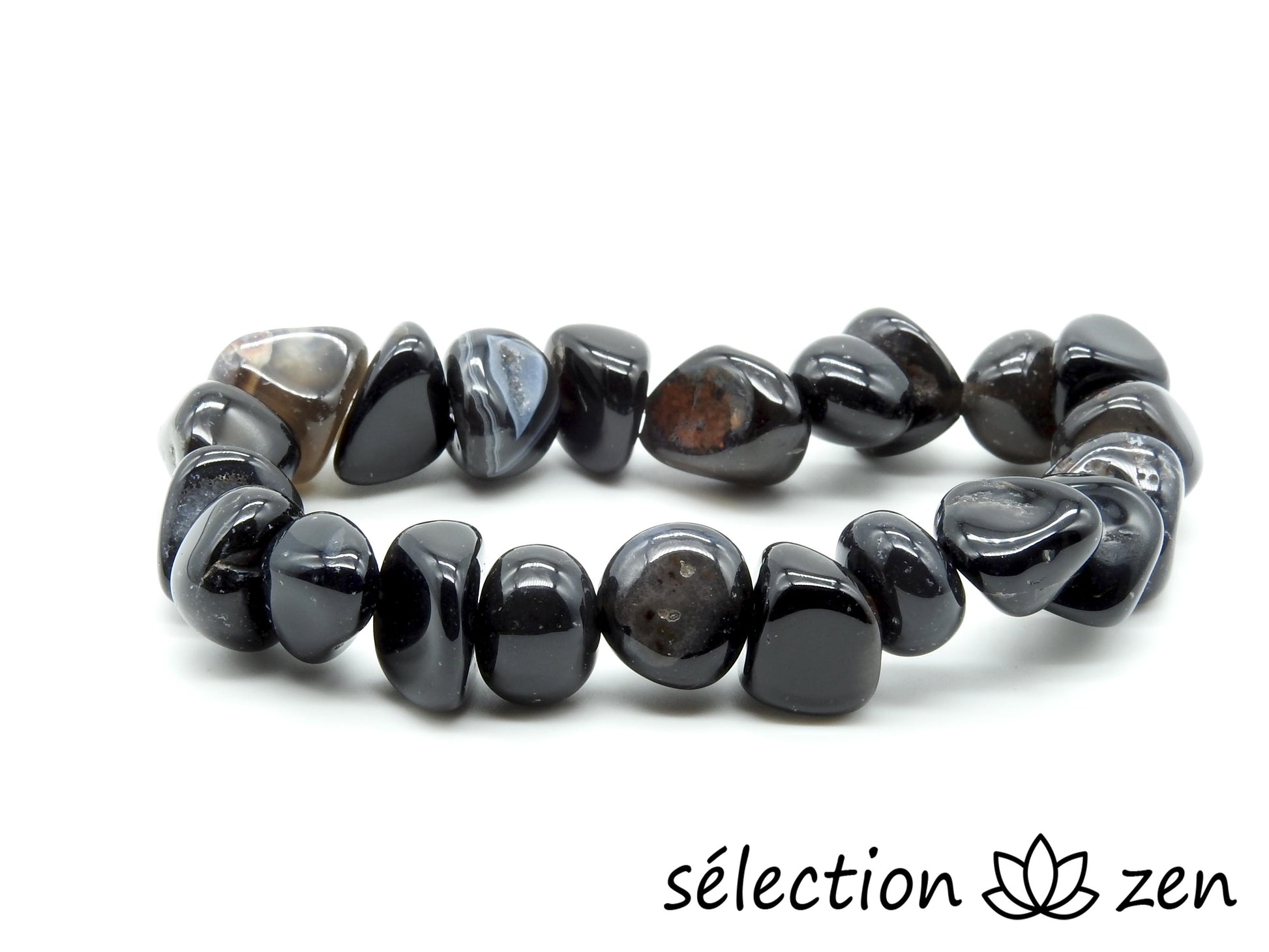 bracelet pierres roulées 10mm agate noire 18cm selection-zen