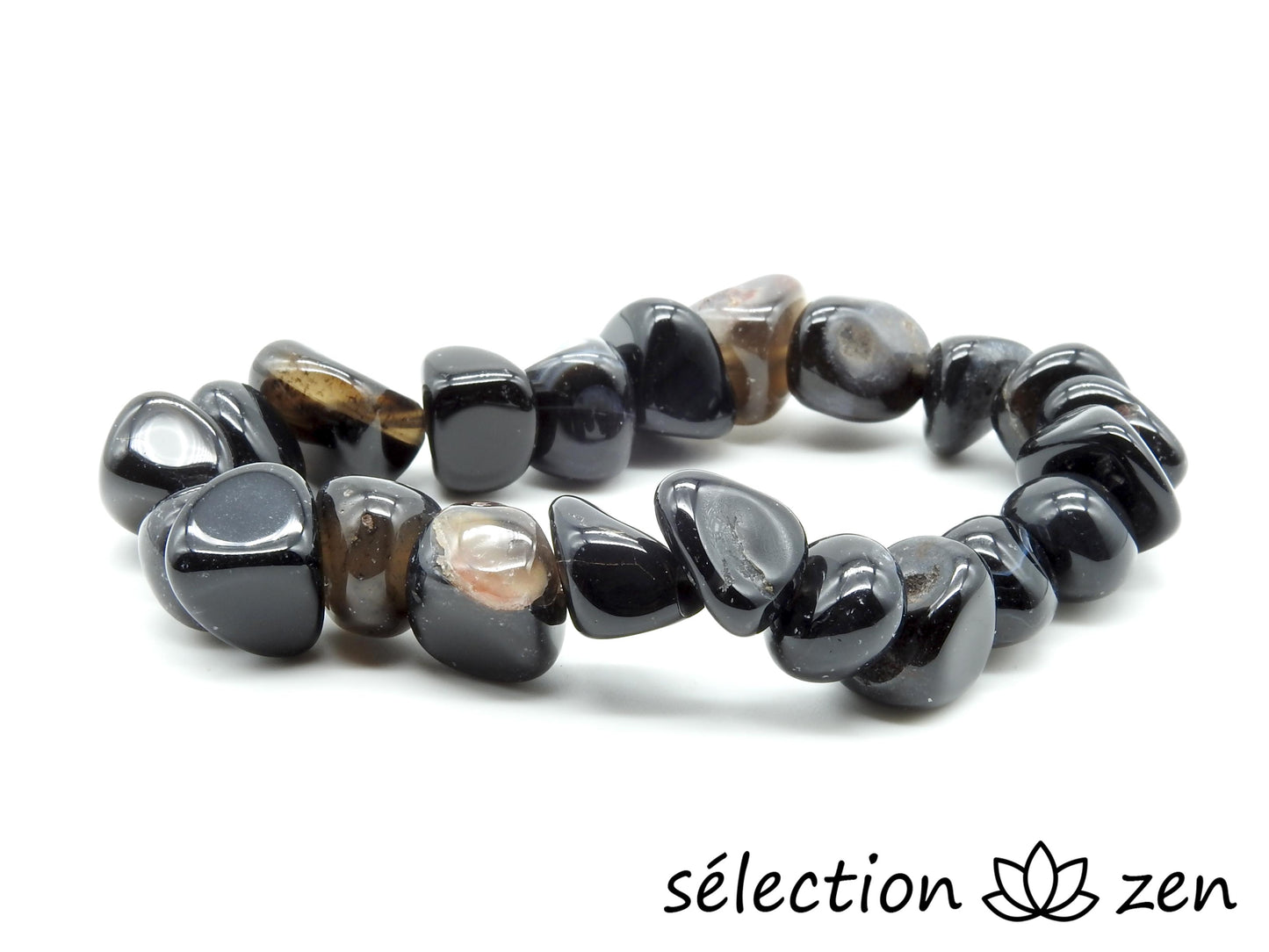 selection-zen bracelet pierres roulées 10mm agate noire 18cm