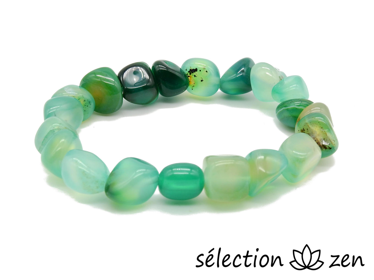 bracelet pierres roulées 10mm agate vert clair selection-zen