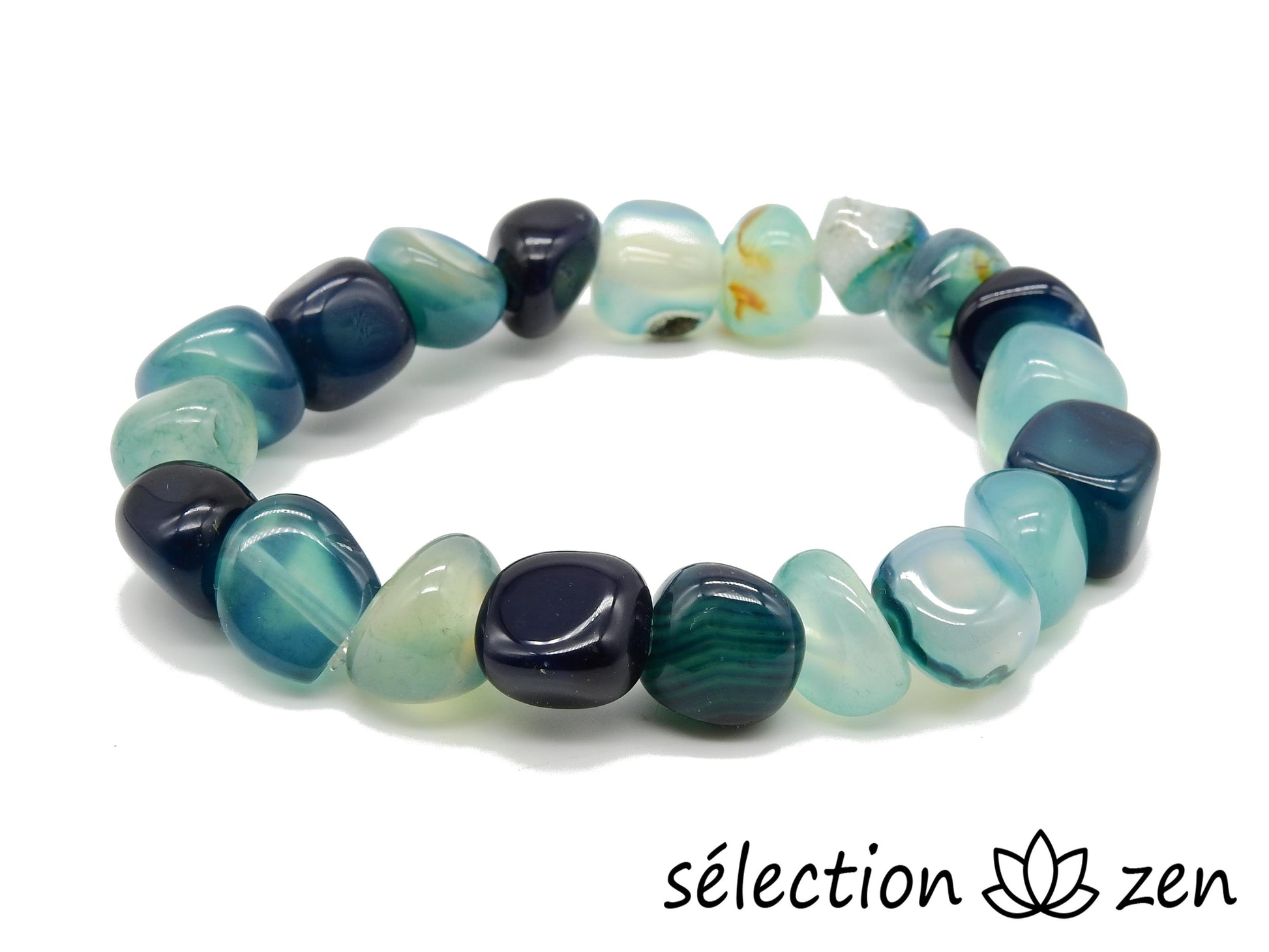 selection zen bracelet agate vert foncé 10mm pierres roulées