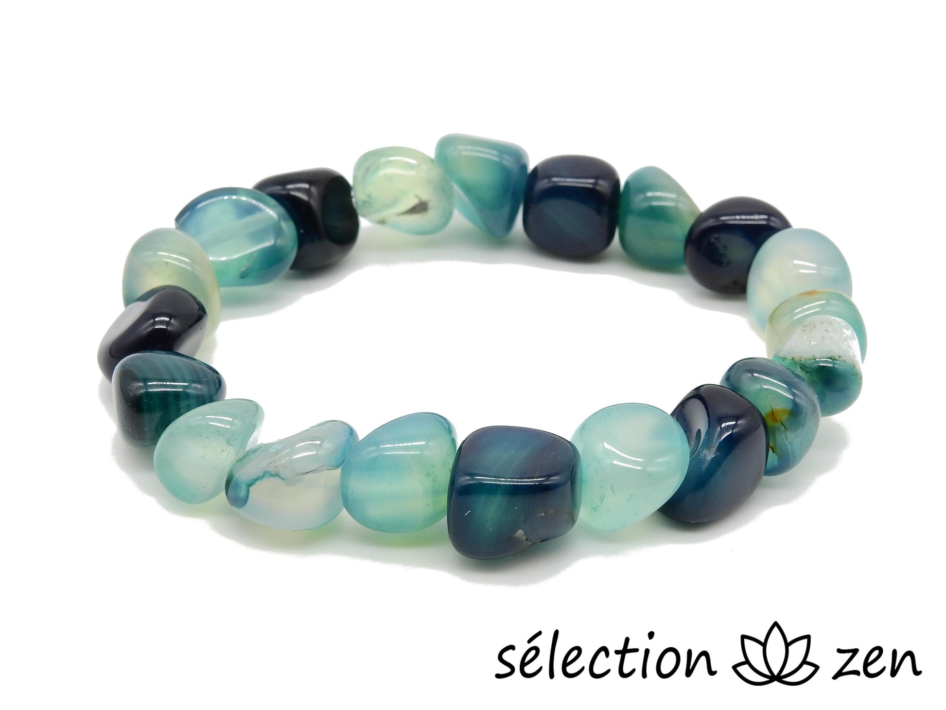 bracelet pierres roulées 10mm agate vert foncé selection-zen