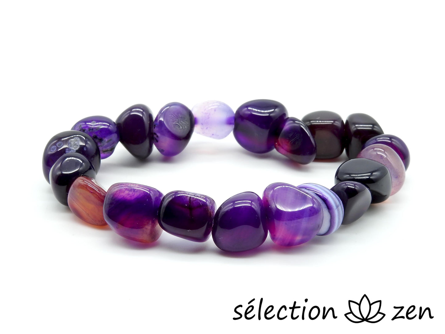 bracelet pierres roulées 10mm agate violette 18cm selection-zen