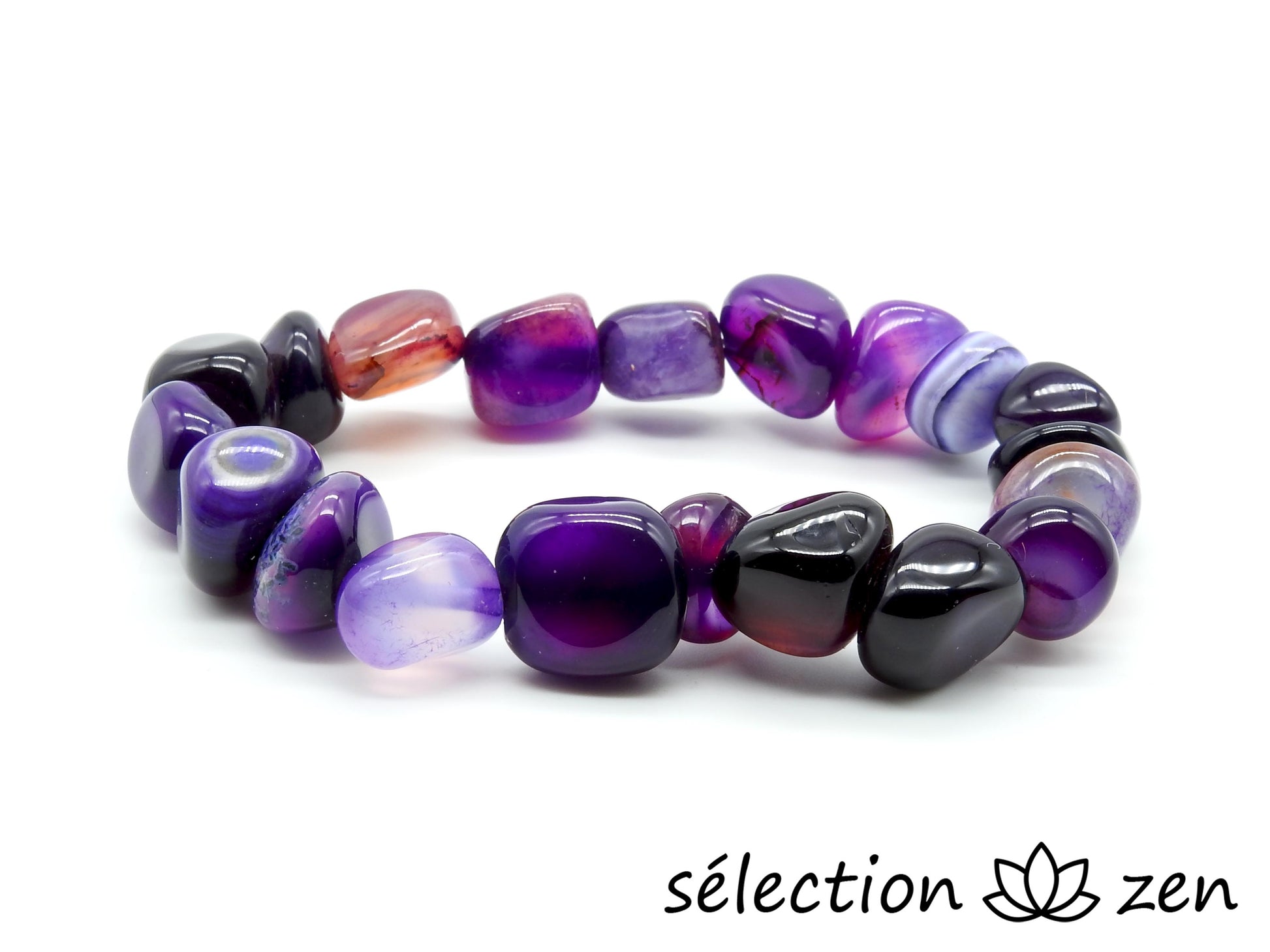 selection-zen bracelet pierres roulées 10mm agate violette 18cm