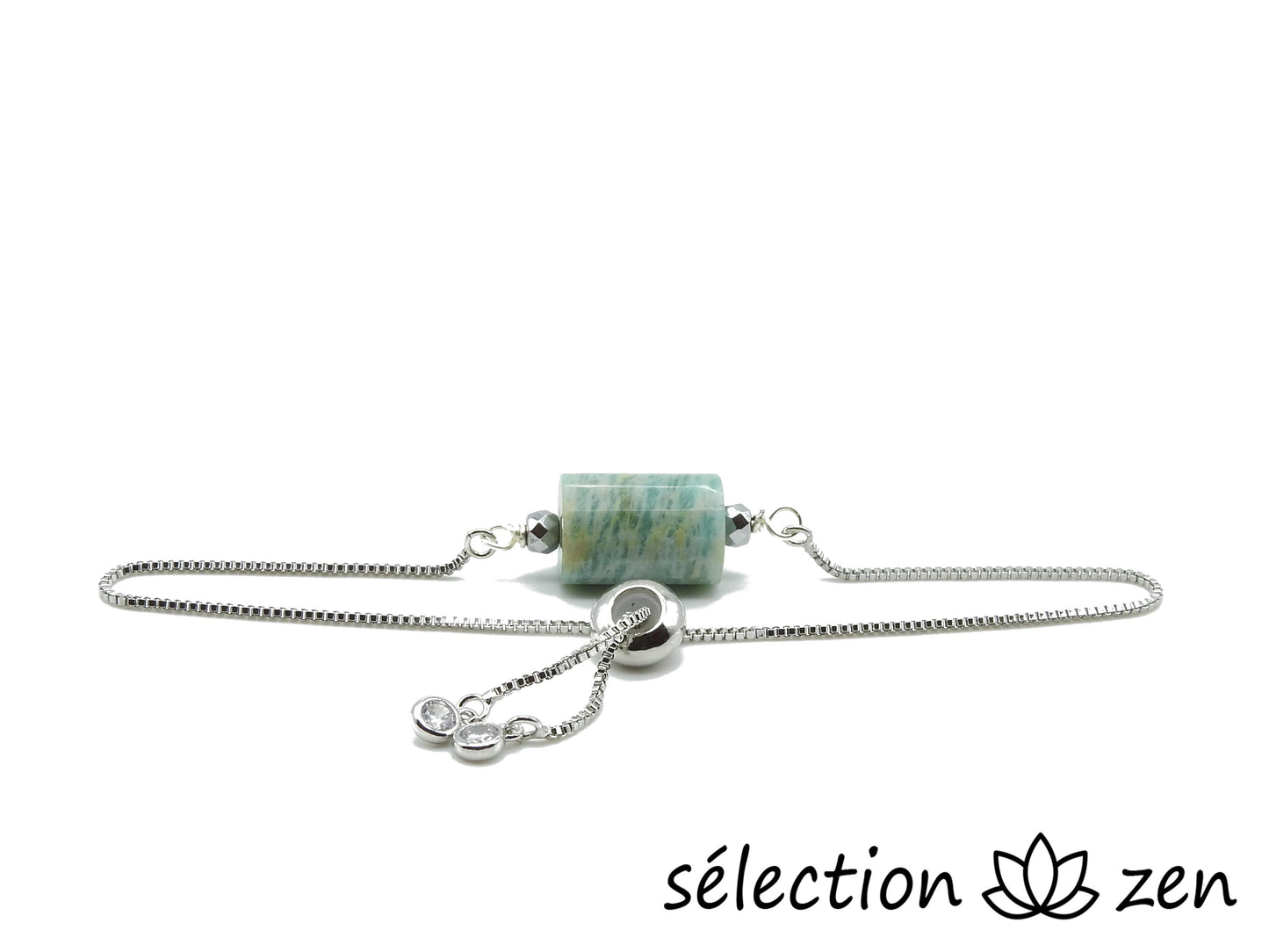 selection zen bracelet réglable argenté amazonite