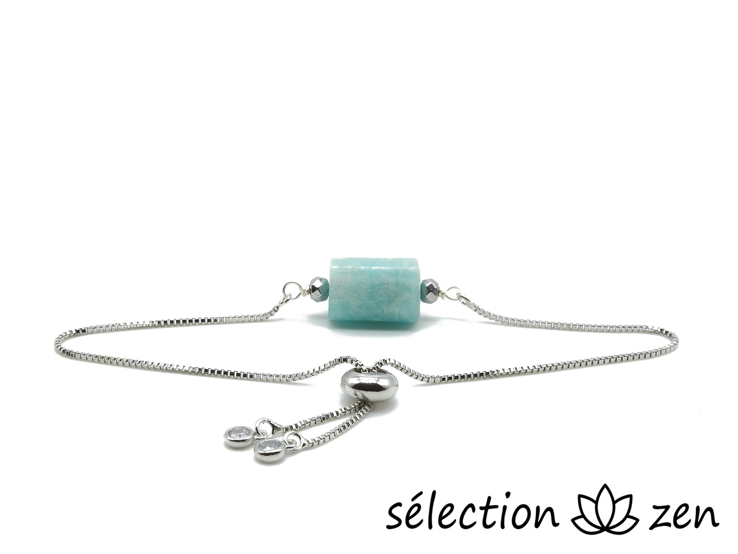 selection zen bracelet réglable argenté amazonite