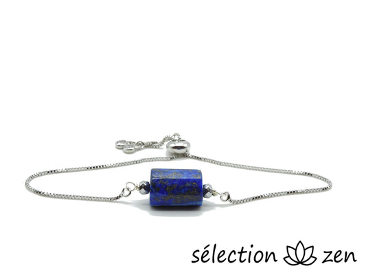 bracelet réglable argenté lapis lazuli selection zen