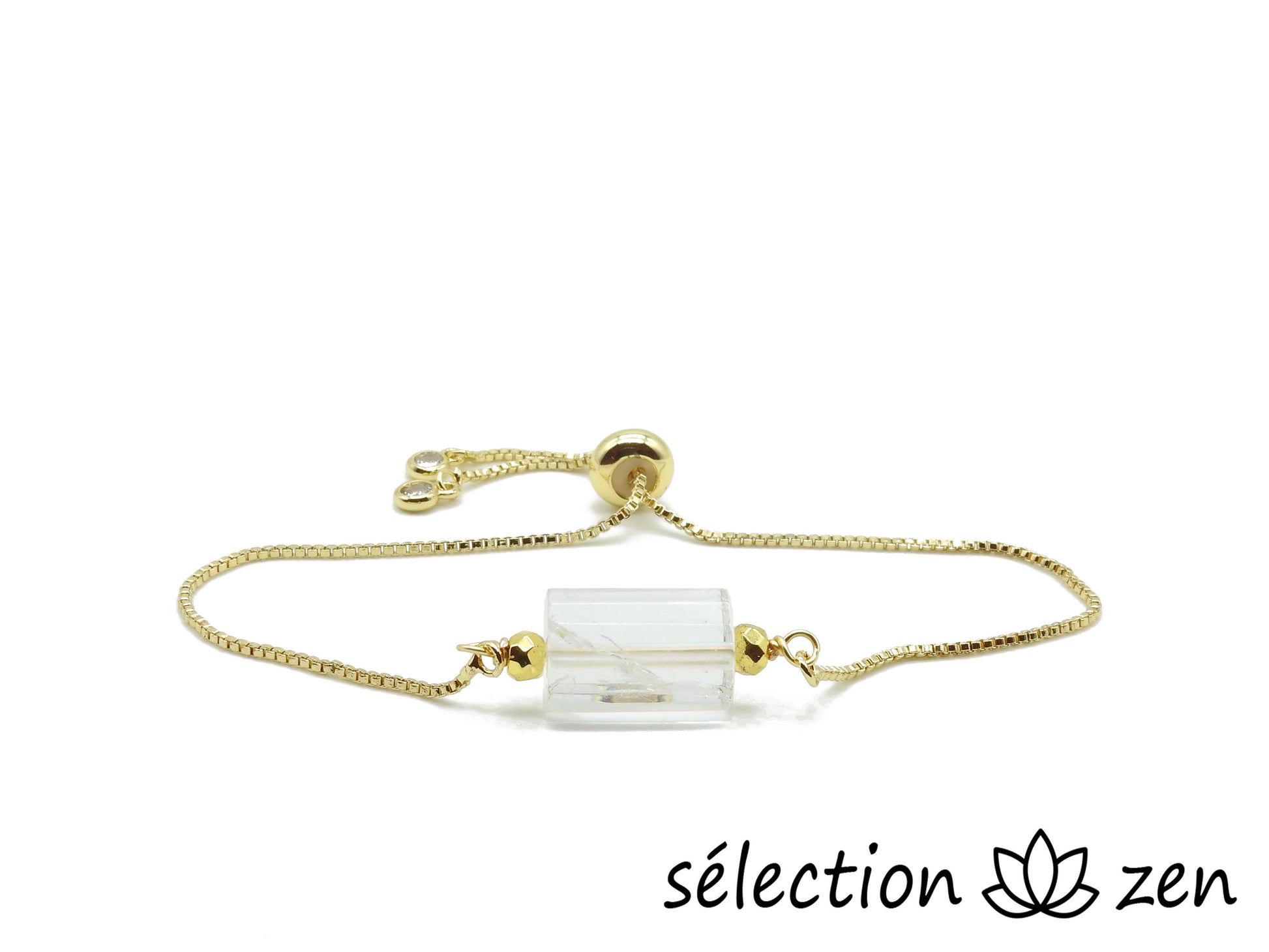 bracelet réglable doré cristal de roche selection zen