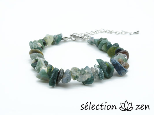 bracelet agate mousse réglable argenté pierres irrégulières selection-zen