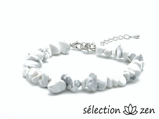 bracelet réglable argenté howlite blanche pierres irrégulières selection zen