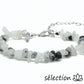 selection zen bracelet réglable argenté quartz blanc et tourmaline noire pierres irrégulières