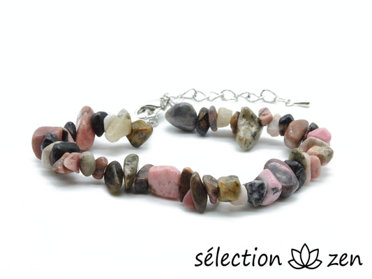 bracelet rhodonite réglable argenté pierres irrégulières selection zen