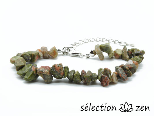 bracelet unakite réglable argenté pierres irrégulières selection zen