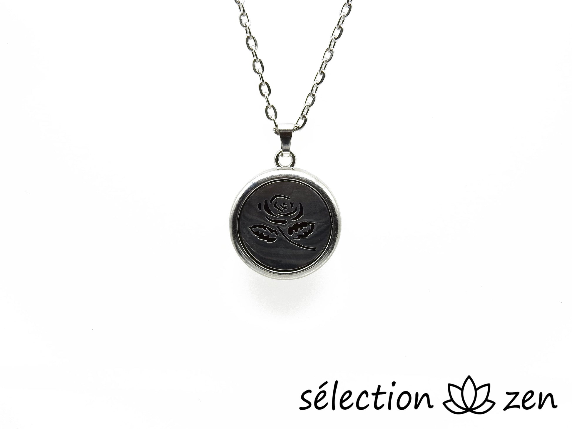 selection-zen collier aromathérapie rose et fleur de vie