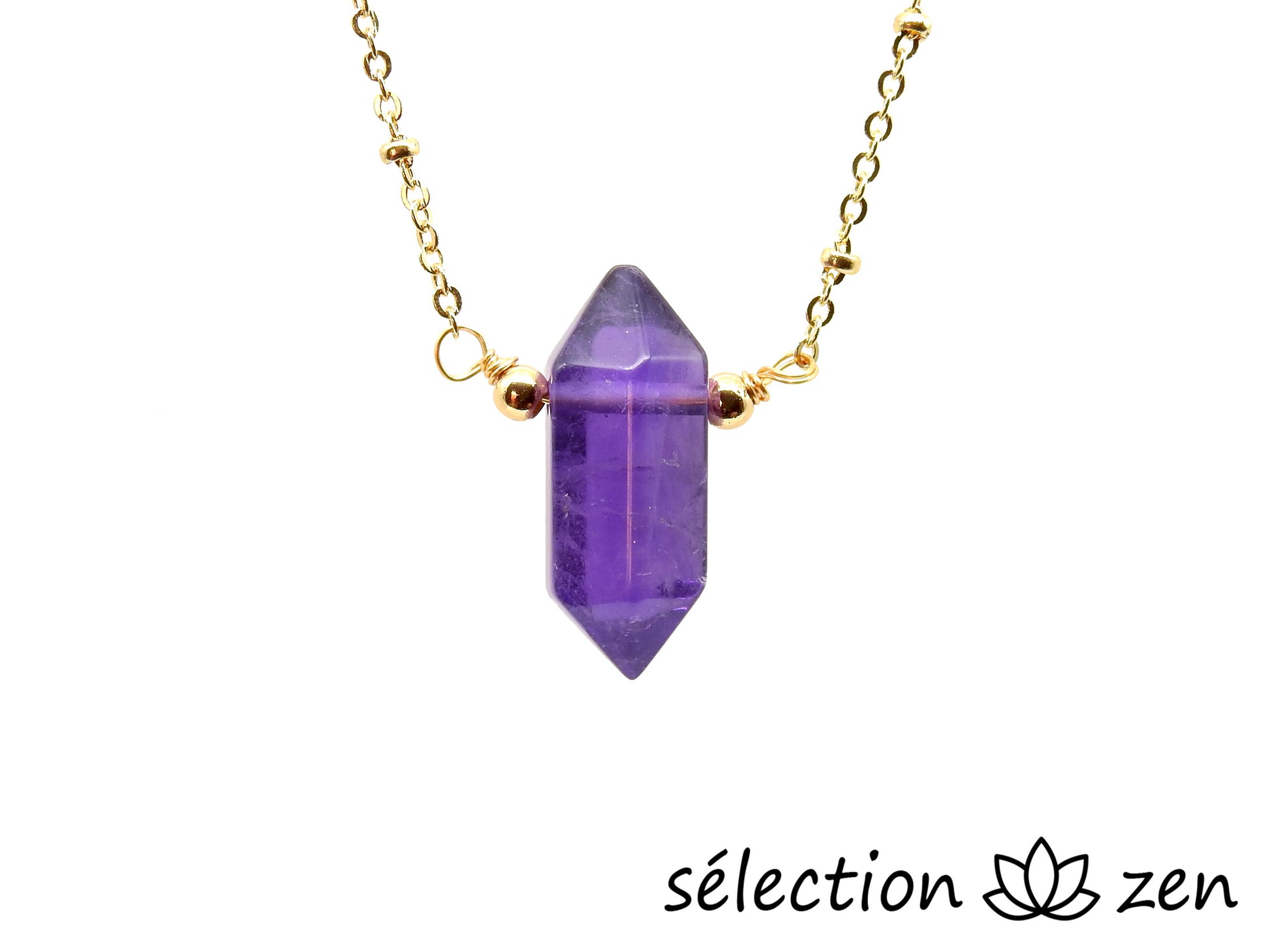 collier doré double pointe améthyste selection-zen