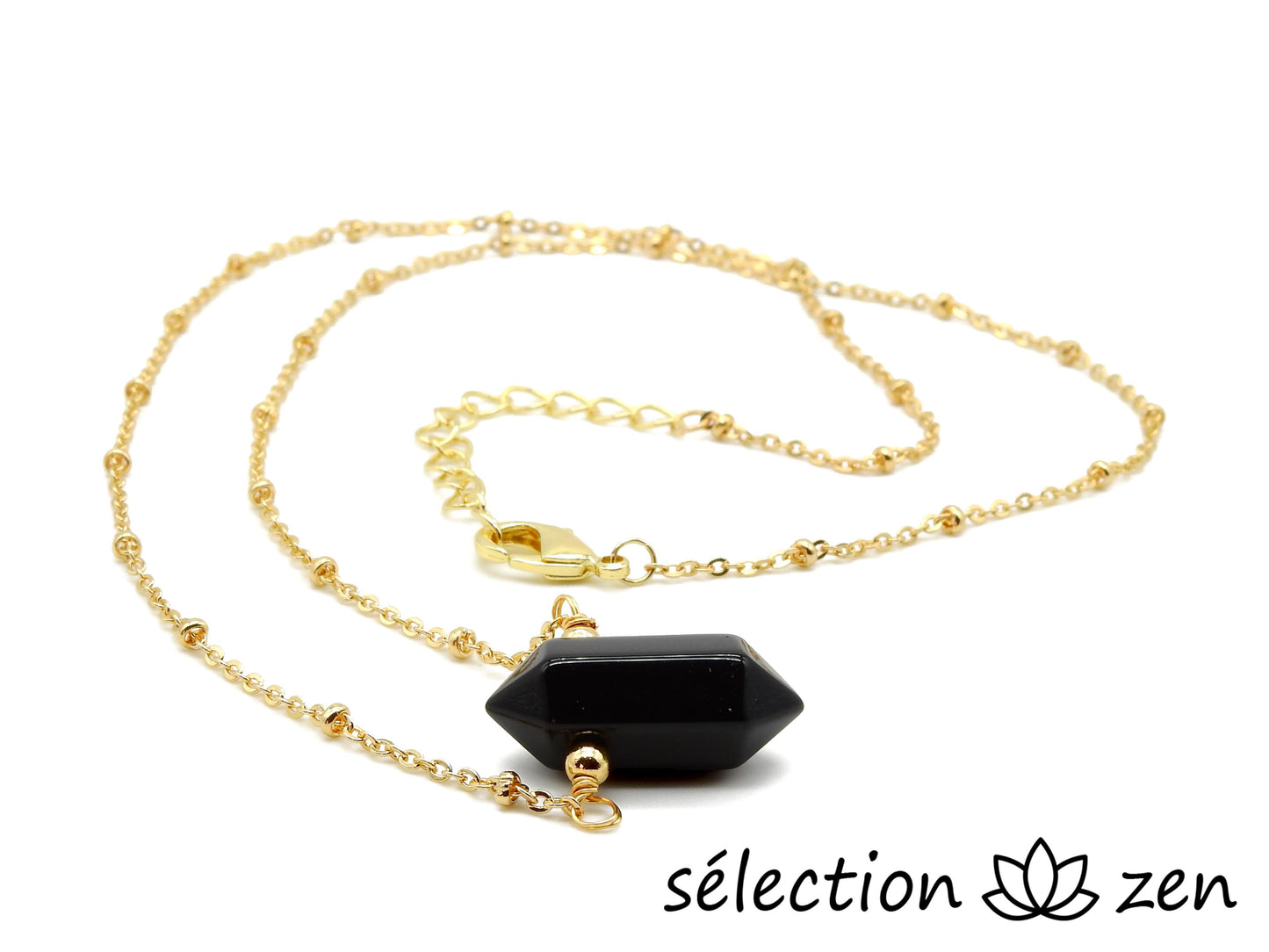 selection zen collier doré agate noire double pointe