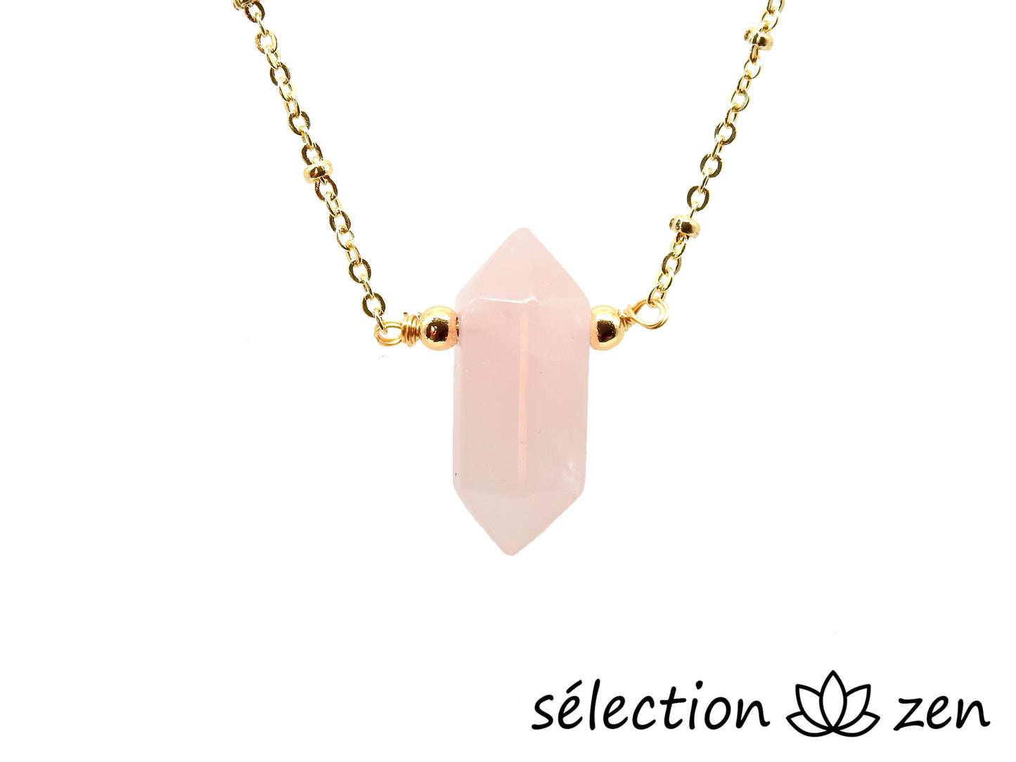 collier doré double pointe quartz rose selection-zen