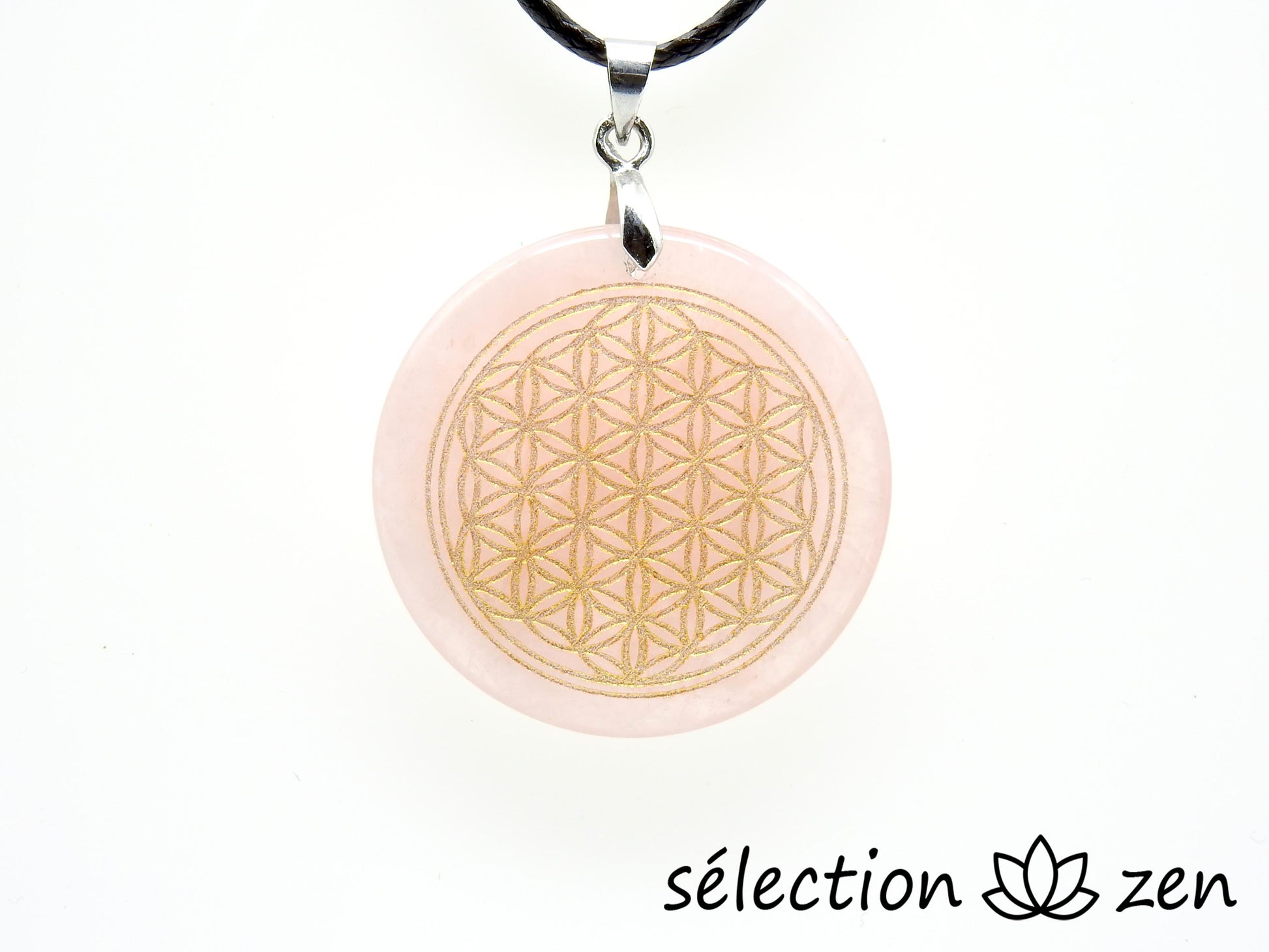 collier fleur de vie dorée quartz rose selection zen