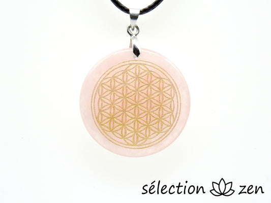 collier fleur de vie dorée quartz rose selection zen