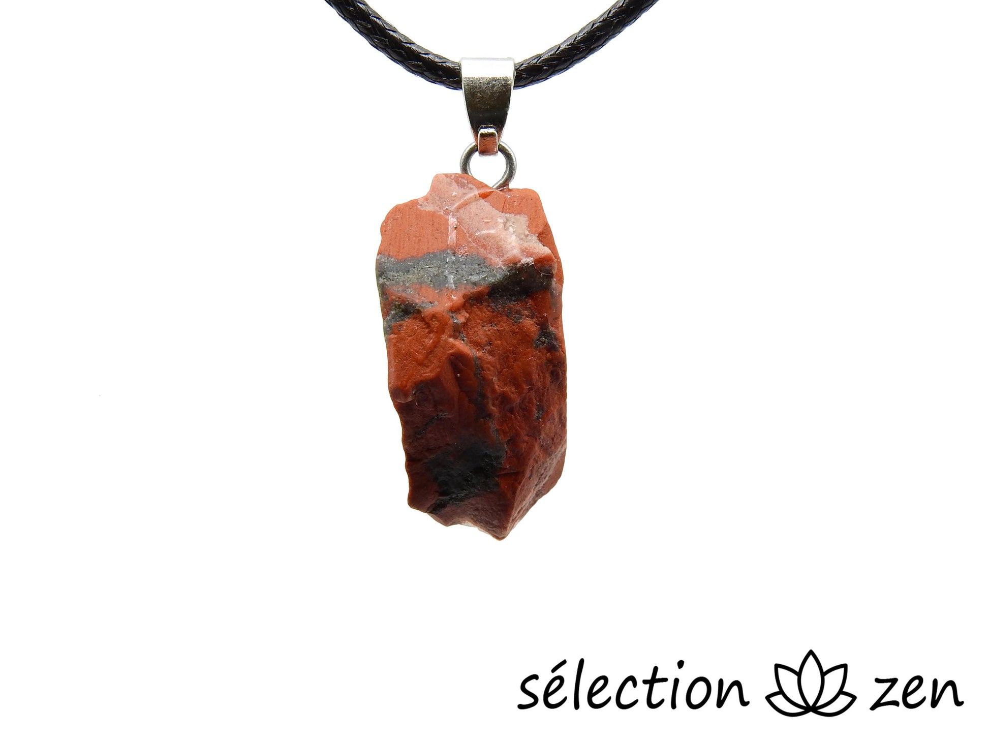 selection-zen collier avec pendentif jaspe rouge minerai brut