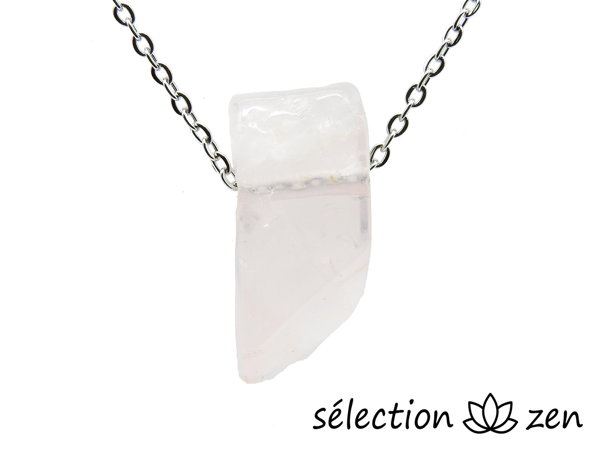 collier quartz rose pierre sur chaine argentée selection-zen
