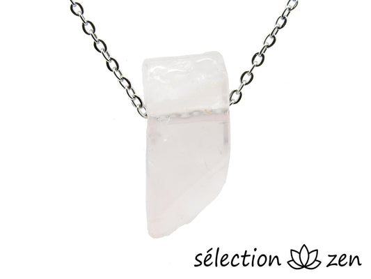 collier quartz rose pierre sur chaine argentée selection-zen