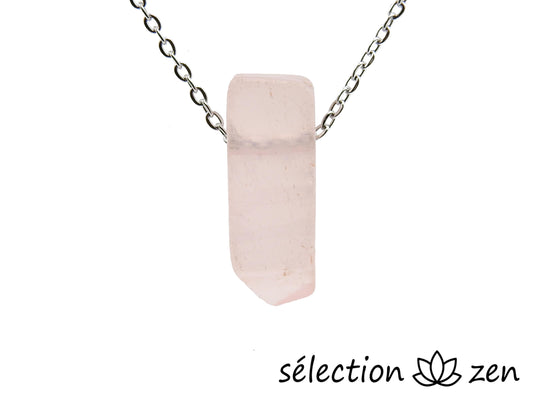 collier pierre sur chaine argentée quartz rose selection-zen