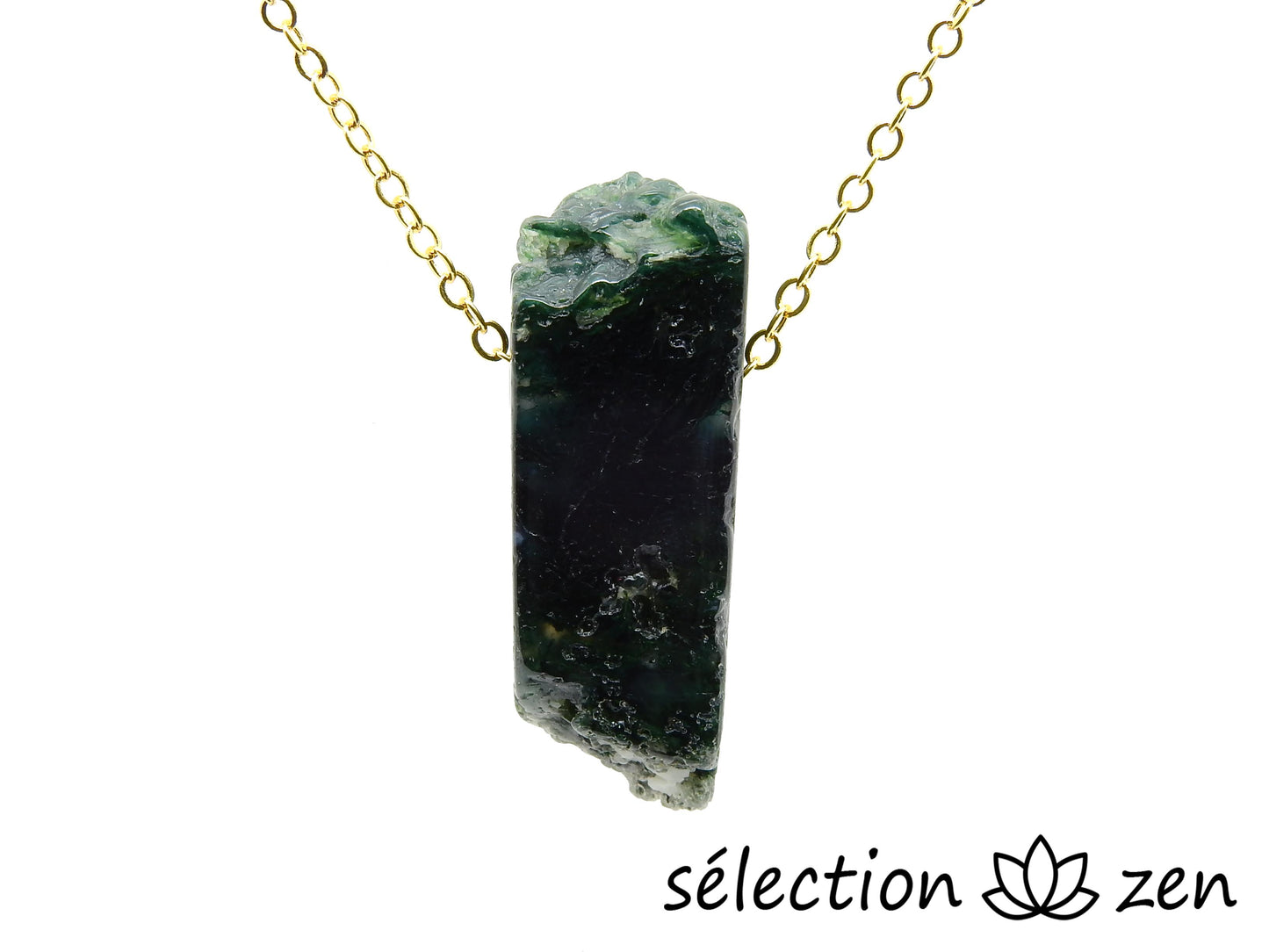 selection zen collier pierre sur chaîne dorée agate mousse