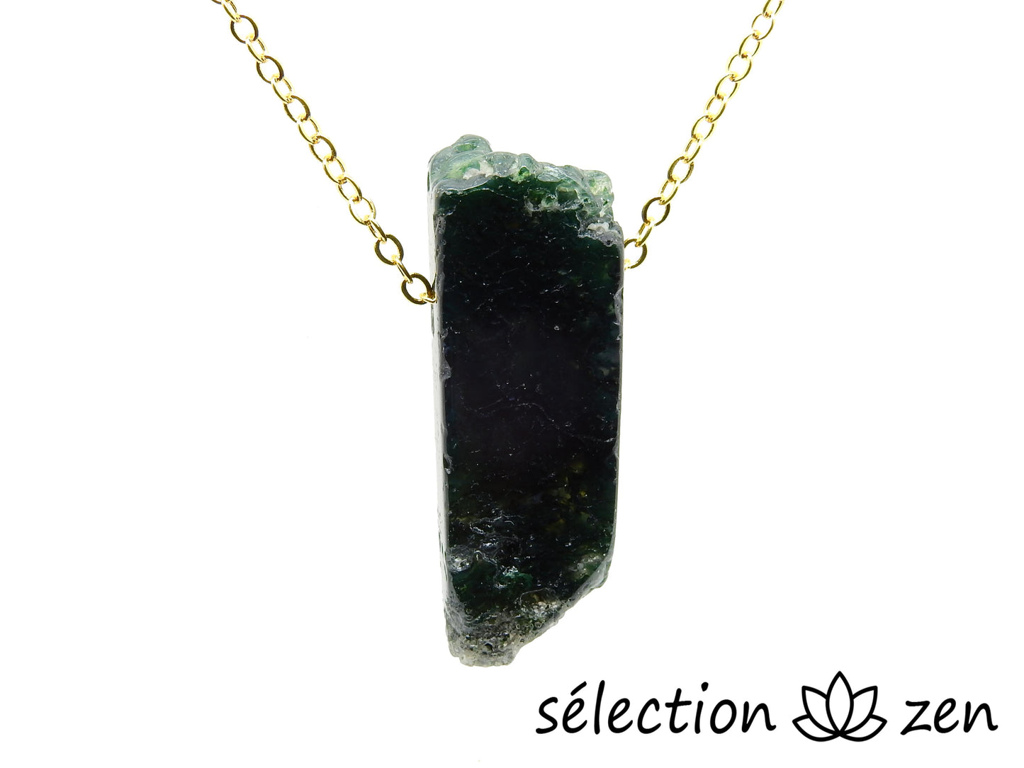 collier pierre sur chaine dorée agate mousse selection-zen