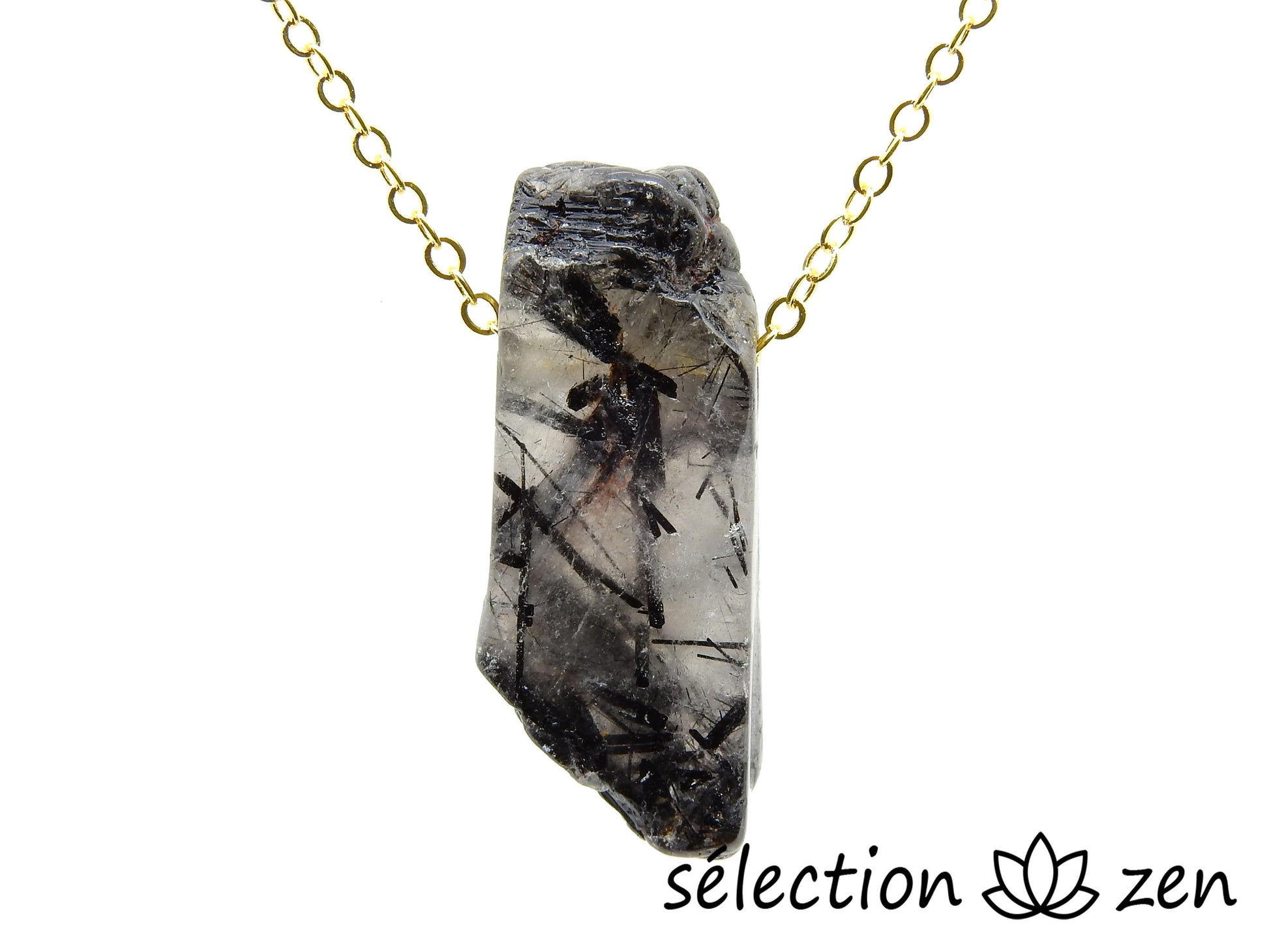 collier pierre sur chaîne dorée quartz tourmaline selection-zen