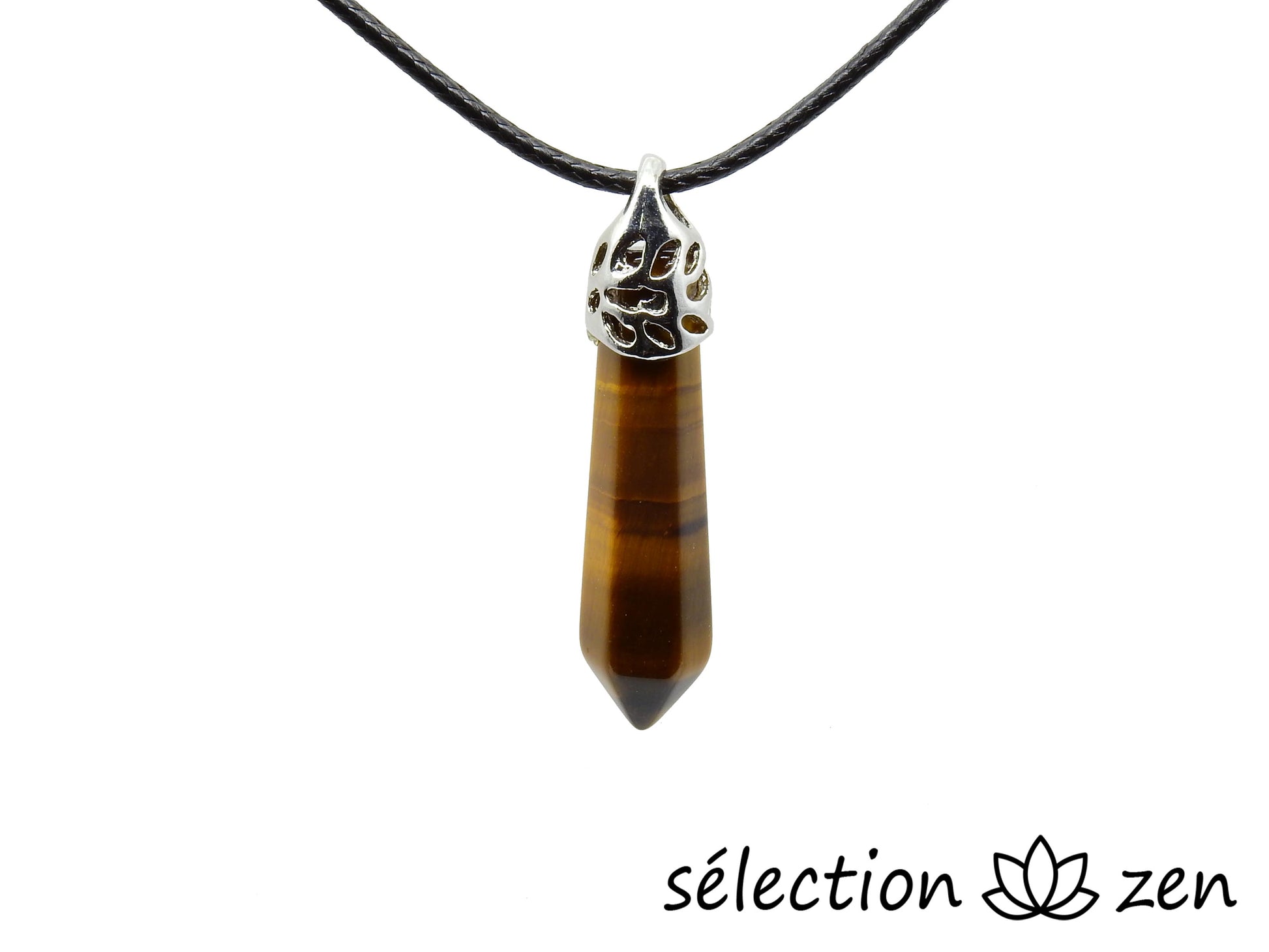 œil de tigre jaune collier pointe longue selection zen