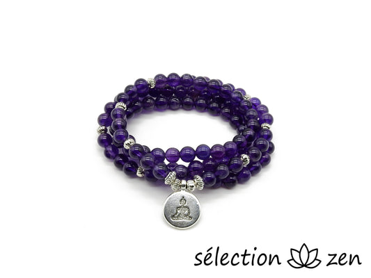 selection zen mala 6mm améthyste avec médaillon bouddha