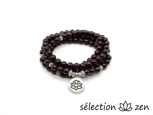 selection zen mala 6mm grenat avec médaillon lotus