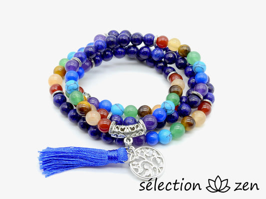 mala lapis lazuli et 7 chakras arbre de vie selection-zen