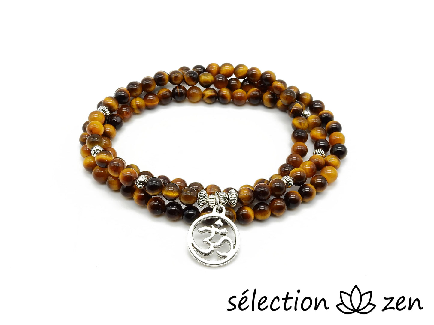 mala oeil de tigre jaune 6mm avec médaillon om selection zen