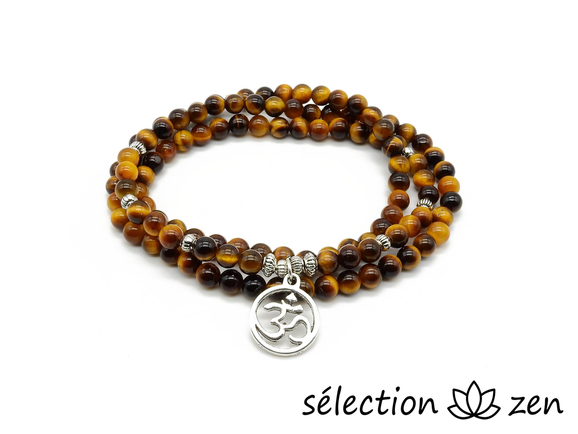 mala oeil de tigre jaune 6mm avec médaillon om selection zen